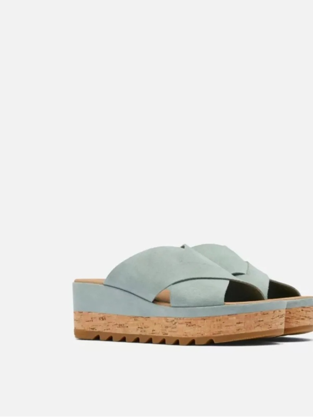 Sorel Cameron Flatform Mule - Cork Platform Sandal- crushed blue, sea salt - Picture 7 of 12